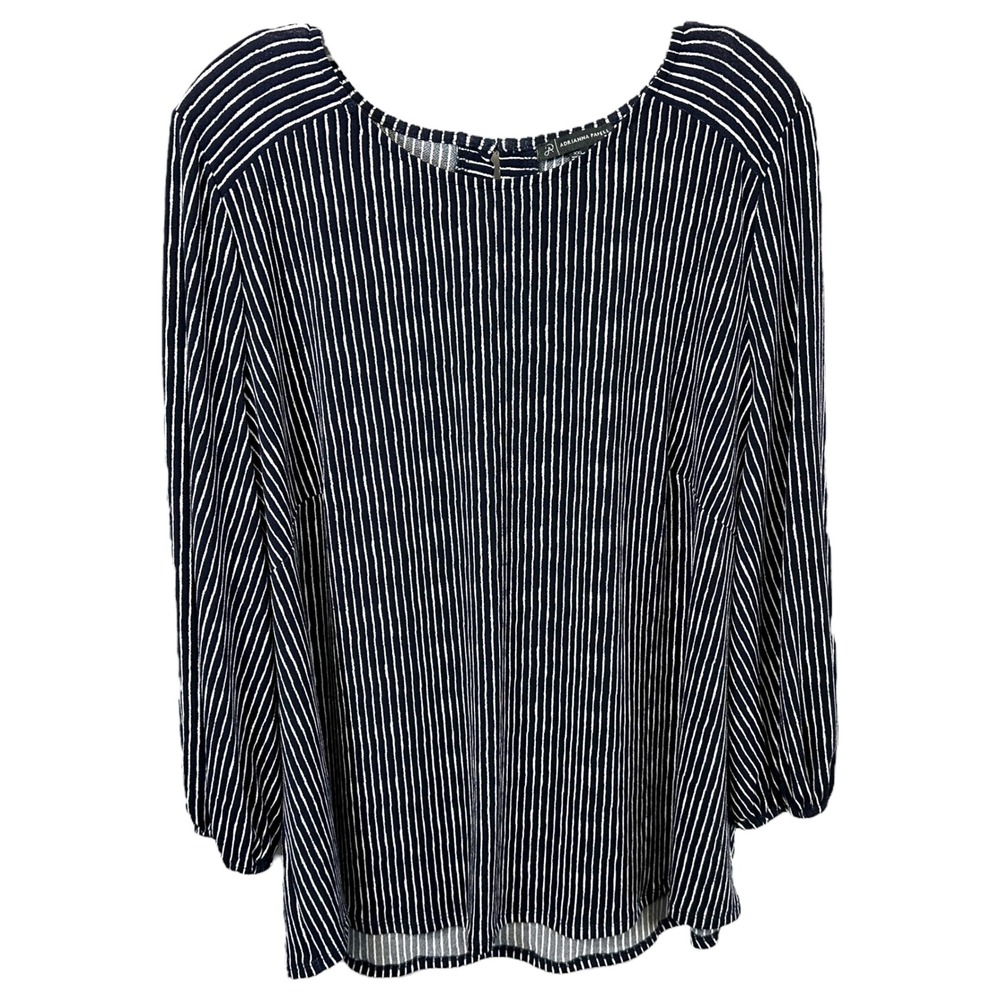 Adrianna Papell XXL Top Striped Long Sleeve Navy Blue White Career Plus Size 702